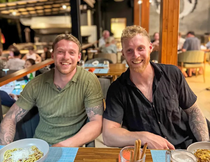 Jack and Owen having dinner in Koh Samui